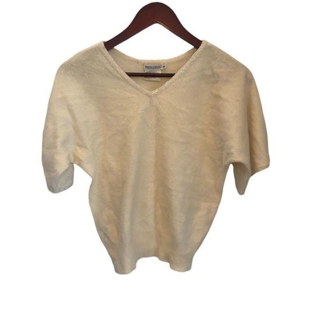 Simon?Chang?lambs?wool angora short sleeve v neck sweater size small